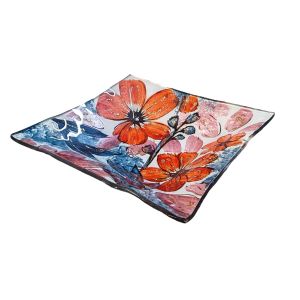 COUPELLE CARREE EN VERRE AQUARELLA FLEURS ROUGE 14.7 X 3 X 14.7 CM