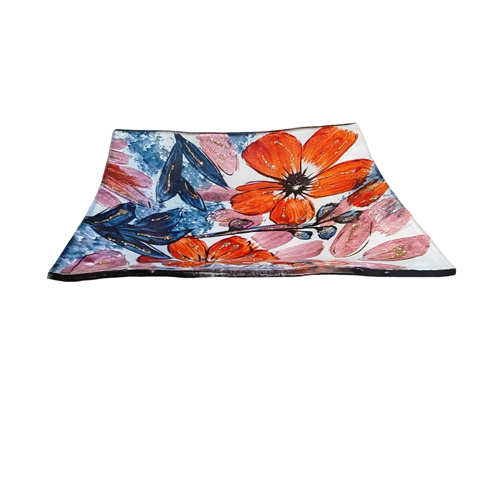 COUPELLE CARREE EN VERRE AQUARELLA FLEURS ROUGE 14.7 X 3 X 14.7 CM - Photo N°2