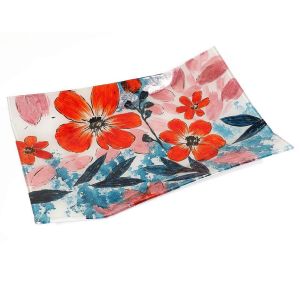PLAT RECTANGULAIRE EN VERRE AQUARELLA FLEURS ROUGE 35.5 X 5.5 X 23.5 CM