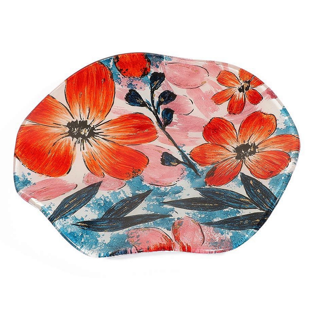 PLAT ROND EN VERRE AQUARELLA FLEURS ROUGE 24.5 X 2.6 X 24.5 CM - Photo N°1