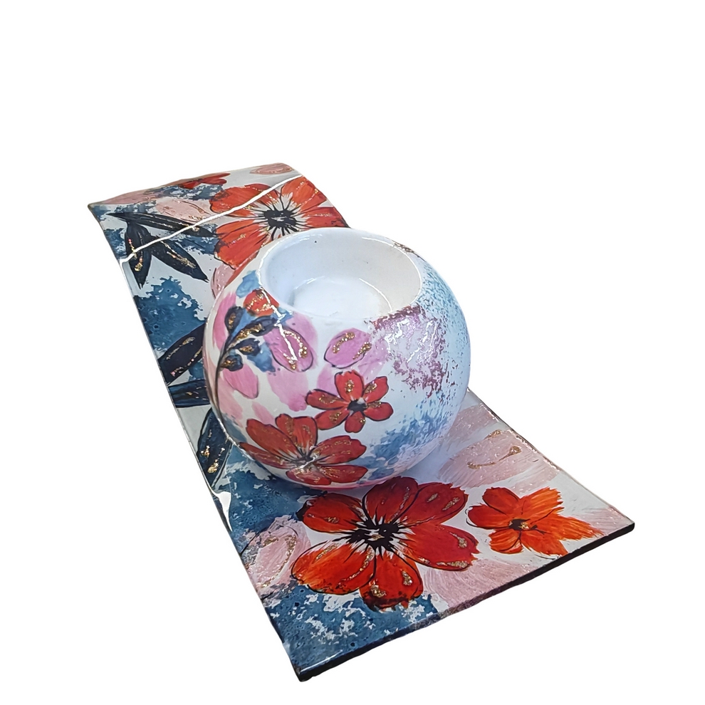 BOUGEOIR BOULE CERAMIQUE SUR PLAT VERRE AQUARELLA 30 X 7.8 X 11 CM - Photo N°2