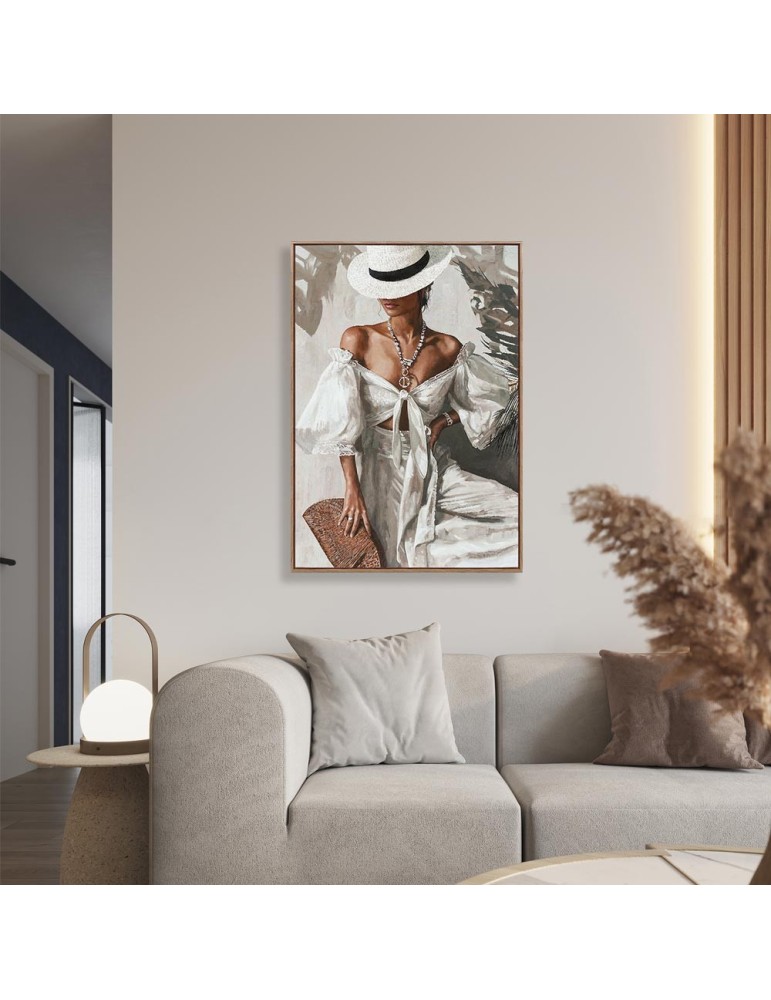 PEINTURE FEMME BOHEME EN BLANC 70 X 100 X 3.5 CM - Photo N°3