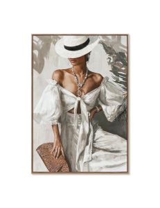 PEINTURE FEMME BOHEME EN BLANC 70 X 100 X 3.5 CM