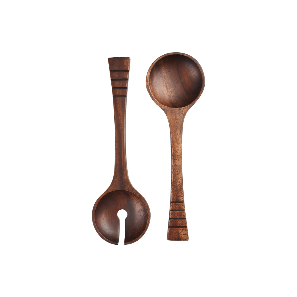 SET 2 COUVERTS A SALADE EN BOIS D'ACACIA FORME CONTEMPORAINE 30 CM - Photo N°3