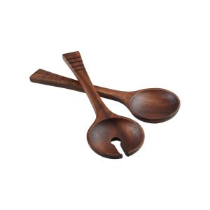 SET 2 COUVERTS A SALADE EN BOIS D'ACACIA FORME CONTEMPORAINE 30 CM