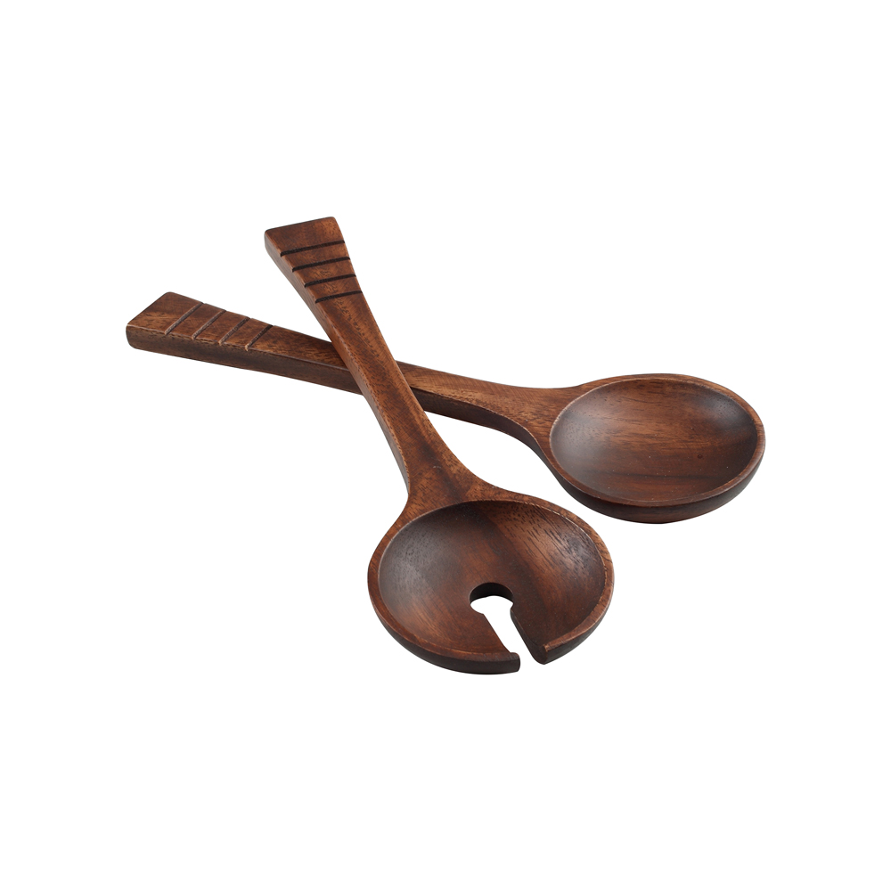 SET 2 COUVERTS A SALADE EN BOIS D'ACACIA FORME CONTEMPORAINE 30 CM - Photo N°1