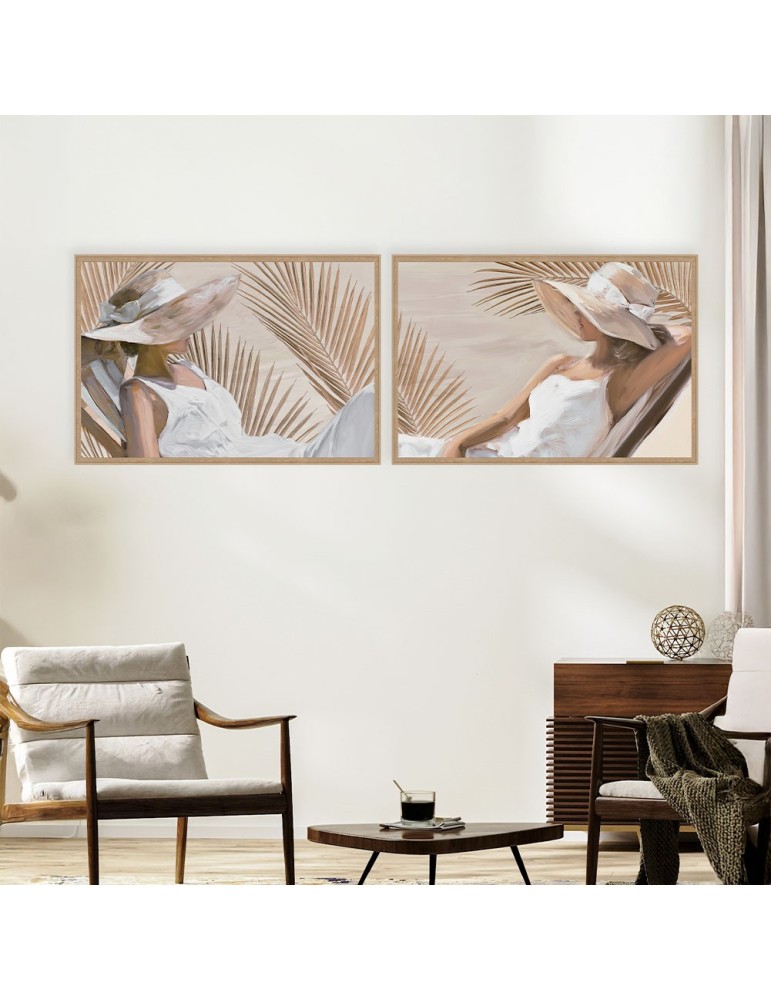 TABLEAU FEMME ALLONGEE AU CHAPEAU ORYA 46 X 66 CM - Photo N°2