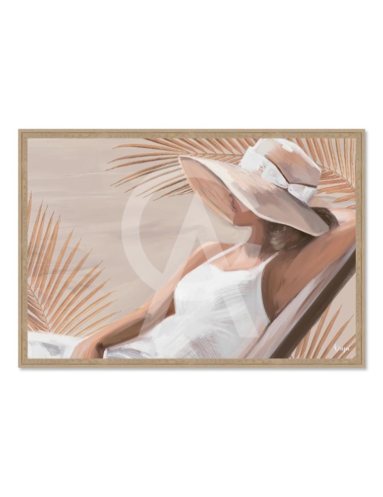 TABLEAU FEMME ALLONGEE AU CHAPEAU ORYA 46 X 66 CM - Photo N°1