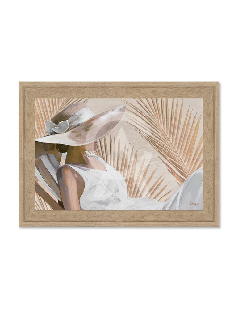 TABLEAU FEMME ALLONGEE AU CHAPEAU ORYA CAF 26137  26 X 36 CM - Photo N°1