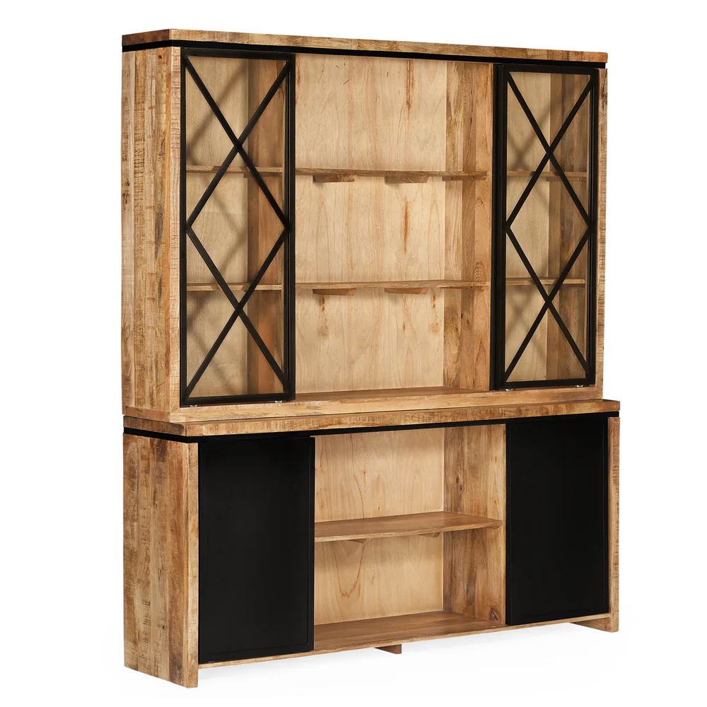 MEUBLE HAUT 2 CORPS MANGUIER ET METAL 4 PORTES 6 TIROIRS 200 x 45 x 220 CM - Photo N°3