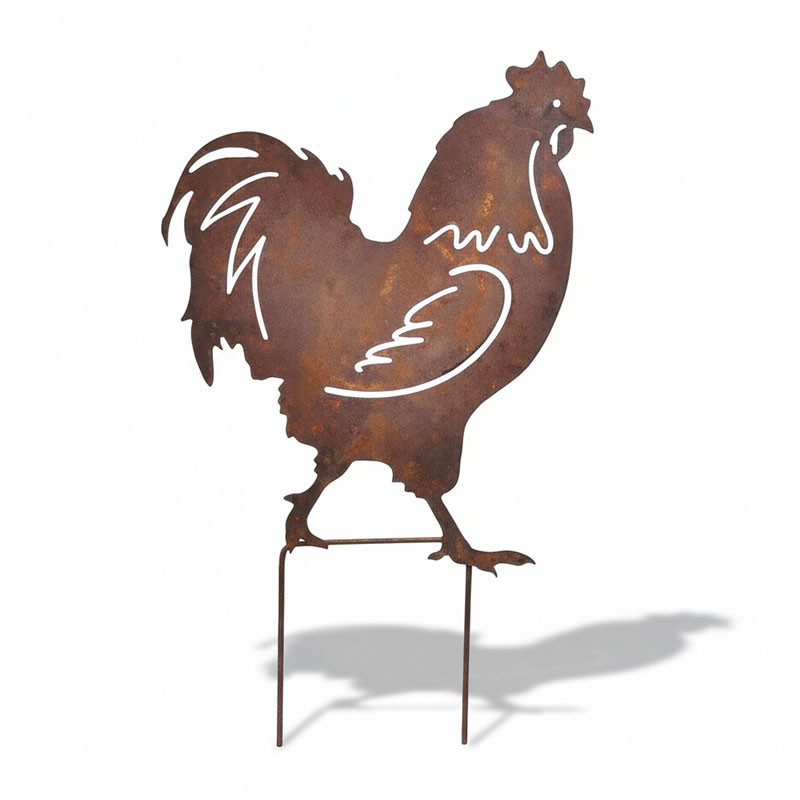 PIQUE DE JARDIN COQ METAL ROUILLE 26 X 47 CM - Photo N°1