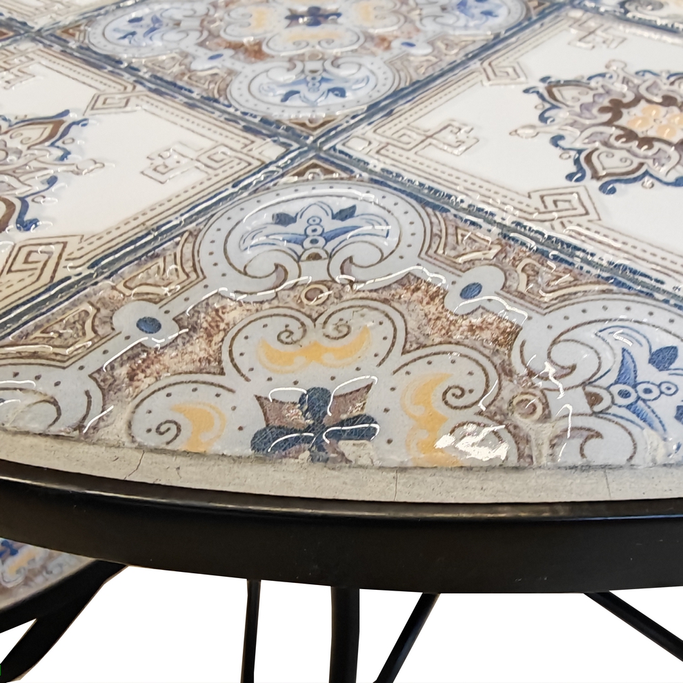 ENSEMBLE TABLE ET 2 CHAISES DE JARDIN EN FER ET MOSAIQUE 60 X 71 CM - Photo N°4