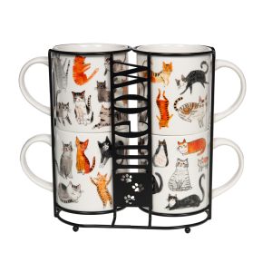 COFFRET RACK 4 MUGS FELIN SUPPORT METAL NOIR