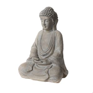 STATUE FIBRE DE VERRE SAKYAMUNI MEDIATION 41 CM BOUDDHA GRIS CIMENT