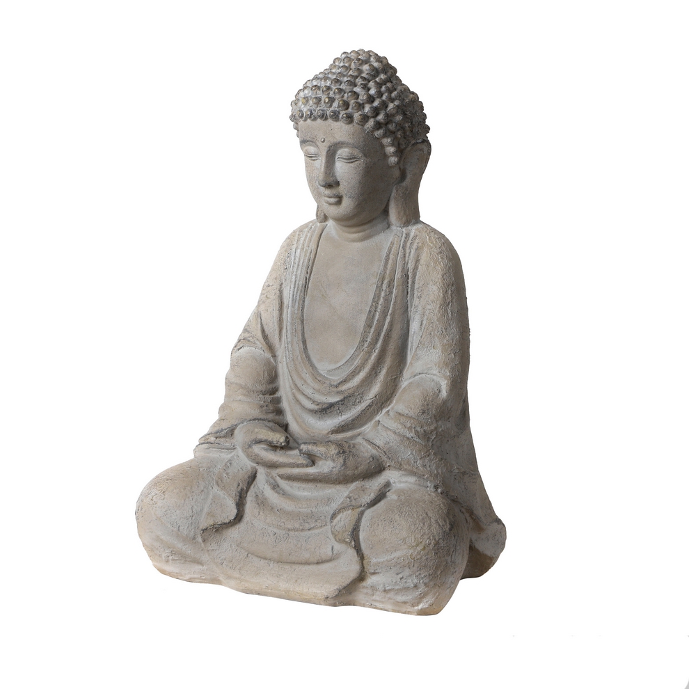 STATUE FIBRE DE VERRE SAKYAMUNI MEDIATION 41 CM BOUDDHA GRIS CIMENT - Photo N°1