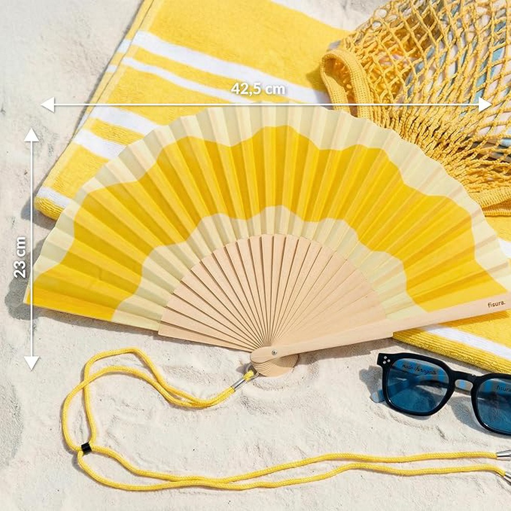EVENTAIL JAUNE MOTIF A VAGUE 42.5 x 23 CM - Photo N°3