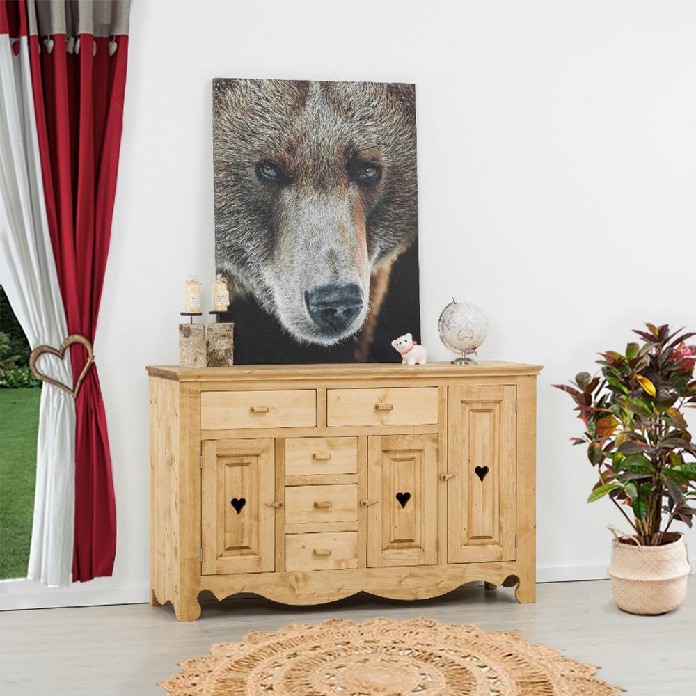 MEUBLE BAHUT CHAMONIX 3 PORTES 5 TIROIRS EN SAPIN MASSIF 160 X 100 X 50 cm - Photo N°4