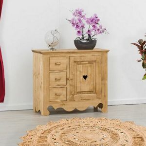 MEUBLE BAHUT CHAMONIX 1 PORTE 3 TIROIRS EN PIN MASSIF 94 X 83 x 43 cm