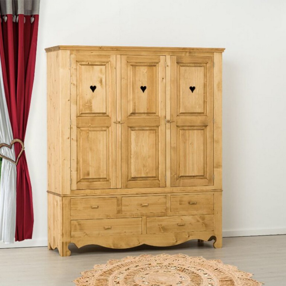 ARMOIRE CHAMONIX 5 TIROIRS 3 PORTES EN PIN MASSIF 171 x 200 x 55cm - Photo N°1