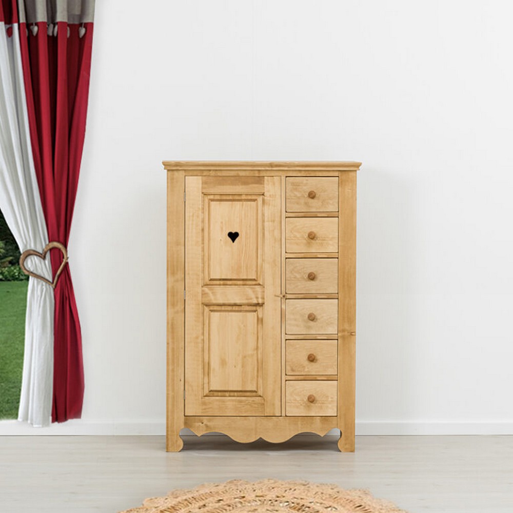 ARMOIRE CHAMONIX 6 TIROIRS 1 PORTE EN PIN MASSIF 103 x 154 x 47cm - Photo N°1