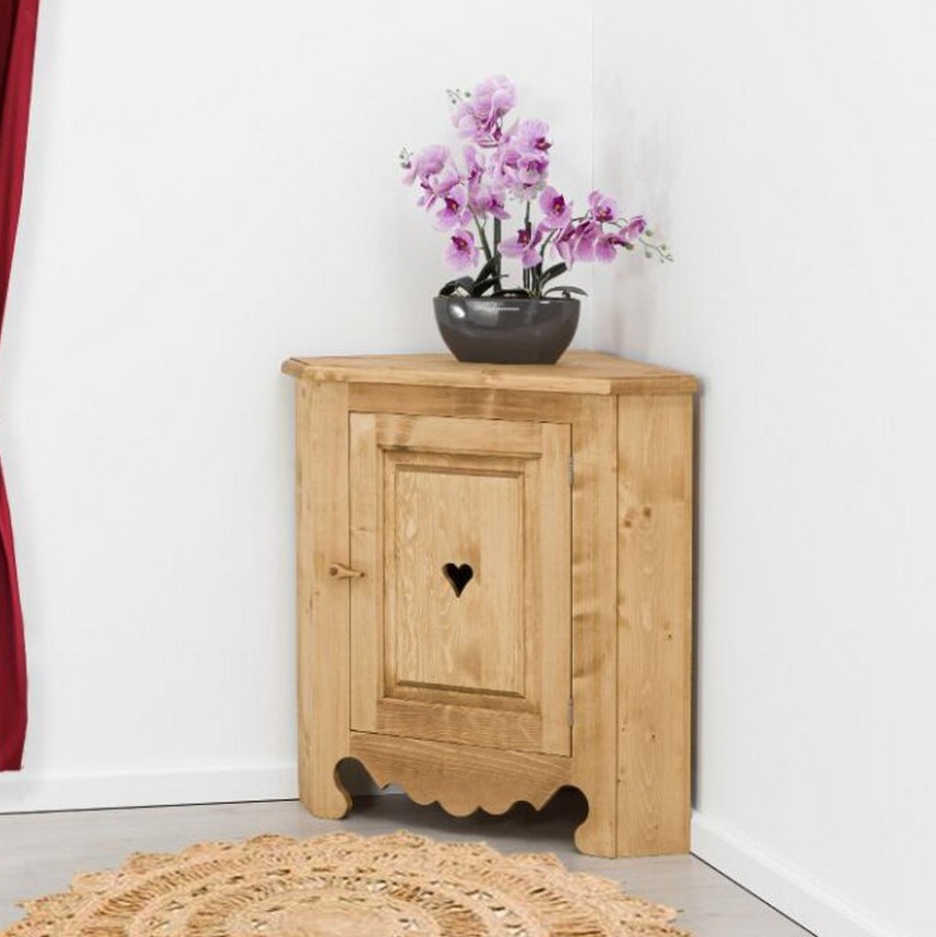 COMMODE D'ANGLE CHAMONIX 1 PORTE EN SAPIN 90 x 90 x 57 cm - Photo N°1