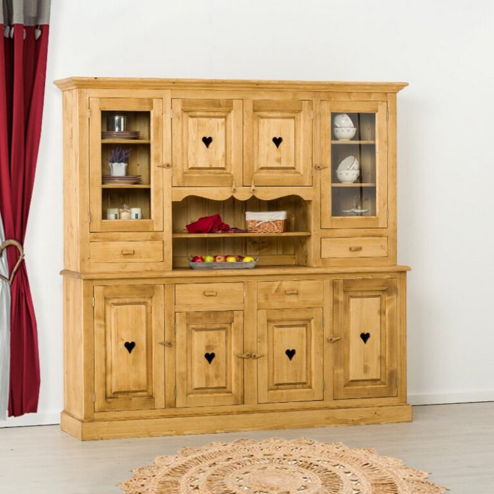 BUFFET CHAMONIX 2 CORPS 4 TIROIRS 8 PORTES EN SAPIN MASSIF 200 X 200 X 48cm - Photo N°1