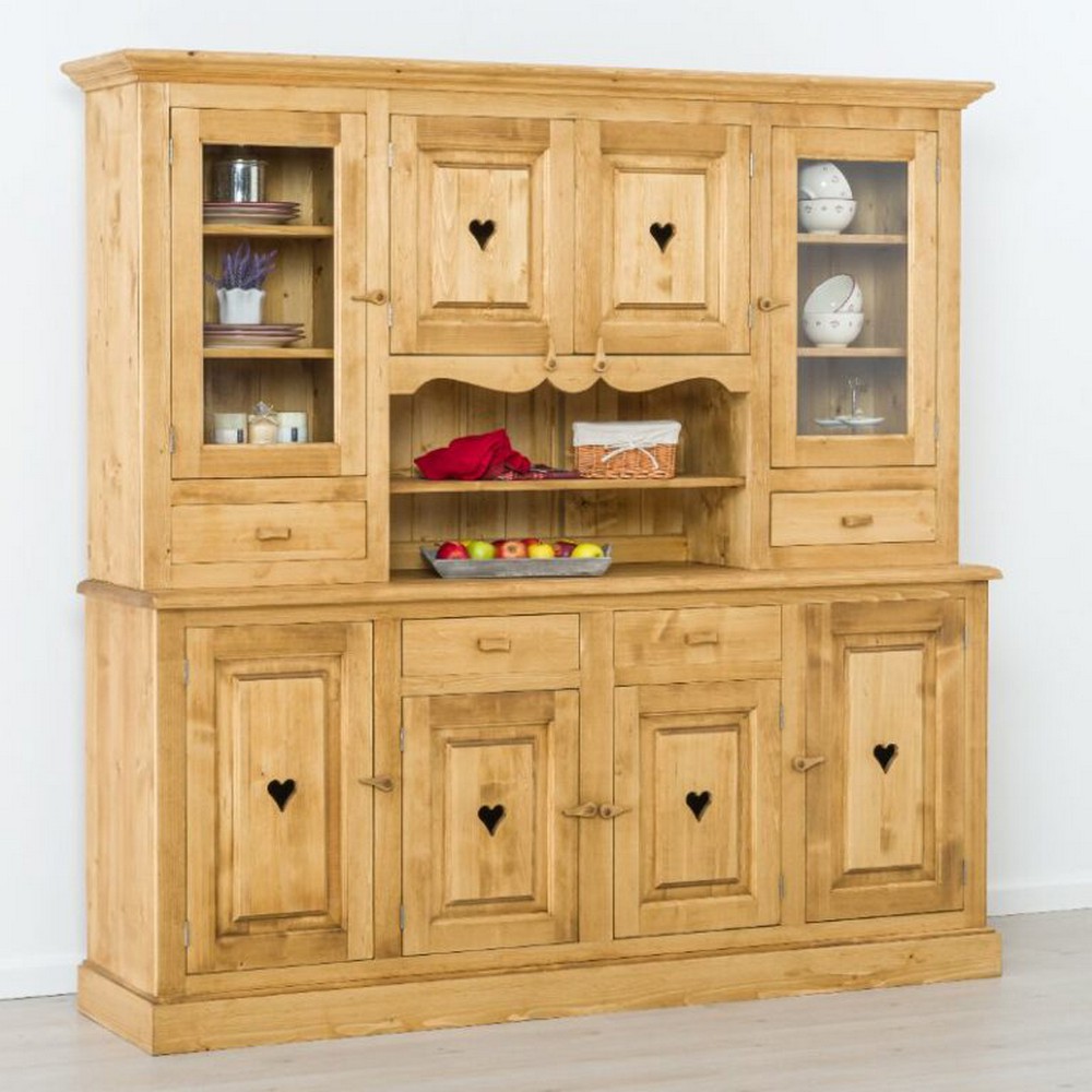 BUFFET CHAMONIX 2 CORPS 4 TIROIRS 8 PORTES EN SAPIN MASSIF 200 X 200 X 48cm - Photo N°2