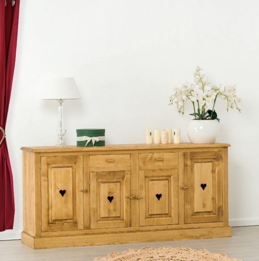 BUFFET CHAMONIX 2 TIROIRS 4 PORTES EN SAPIN MASSIF 200 X 92 X 48cm - Photo N°1