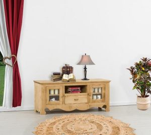 MEUBLE TV CHAMONIX 1 TIROIR 2 PORTES + NICHE EN PIN MASSIF 140 X 60 X 50cm