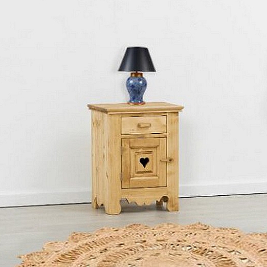 TABLE CHEVET CHAMONIX 1 TIROIR 1 PORTE EN SAPIN MASSIF 46 X 60 X 35cm - Photo N°2