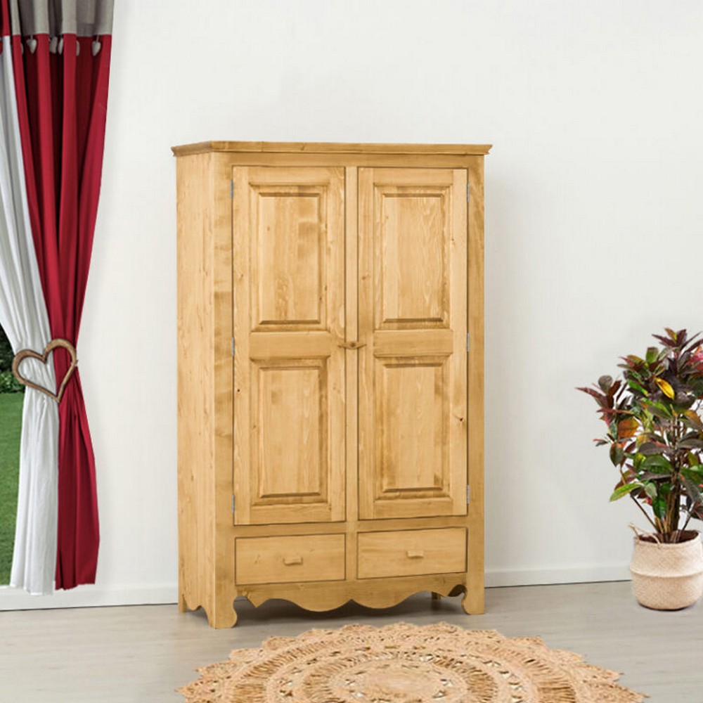 ARMOIRE CHAMONIX 2 TIROIRS 2 PORTES EN PIN MASSIF 123 X 189 X 55cm - Photo N°1