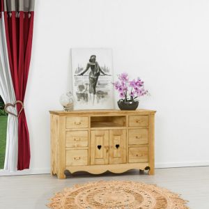 MEUBLE BAHUT CHAMONIX 2 PORTES 6 TIROIRS + NICHE EN SAPIN MASSIF 140 X 85 x 50cm