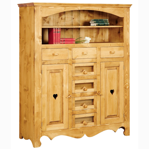 BAHUT CHAMONIX 2 PORTES 7 TIROIRS + NICHE EN SAPIN MASSIF 138 X 171 X 50 cm - Photo N°1