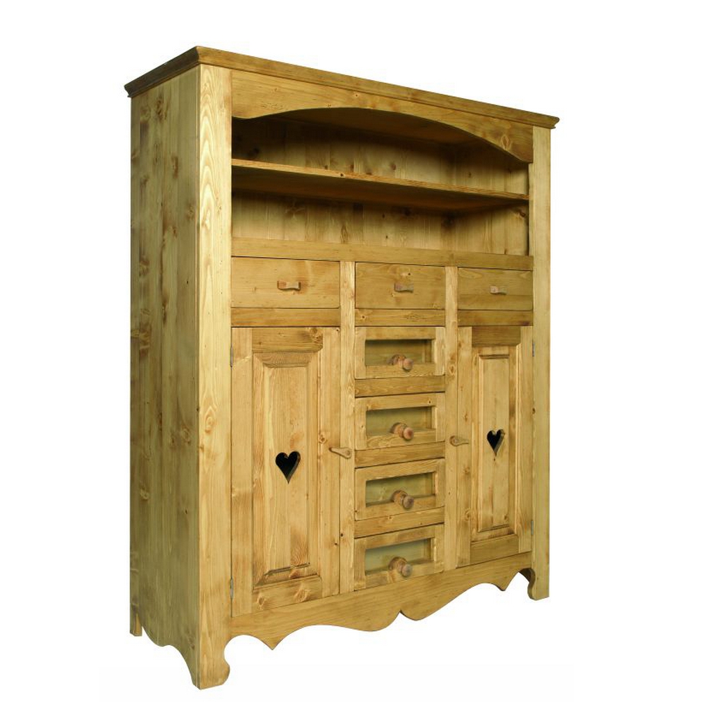 BAHUT CHAMONIX 2 PORTES 7 TIROIRS + NICHE EN SAPIN MASSIF 138 X 171 X 50 cm - Photo N°4
