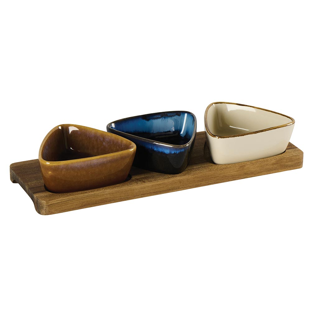 SET 3 RAMEQUINS TRIANGULAIRE MULTICOLORE SUR SUPPORT BOIS 28 X 5.5 X 9.5 CM - Photo N°4
