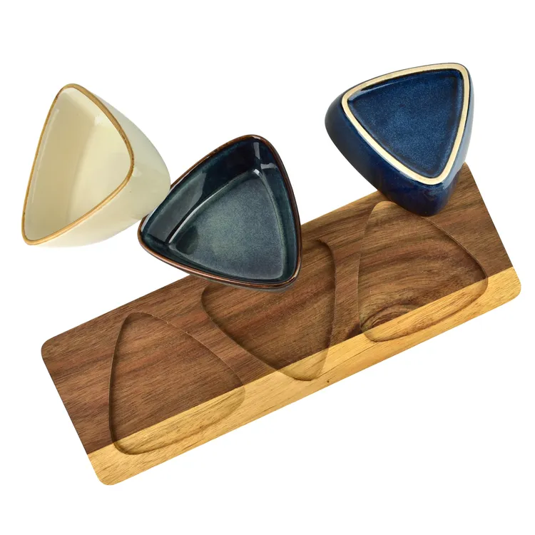 SET 3 RAMEQUINS TRIANGULAIRE MULTICOLORE SUR SUPPORT BOIS 28 X 5.5 X 9.5 CM - Photo N°3