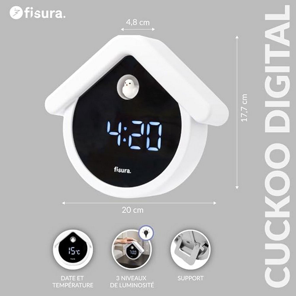 MAISON REVEIL NUMERIQUE COUCOU NOIR ET BLANC 20 x 17.7CM - Photo N°2