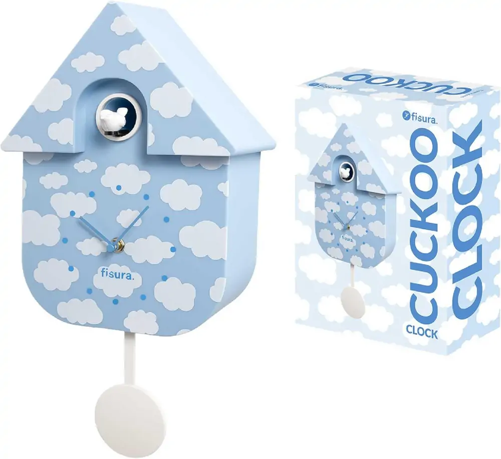 HORLOGE MAISON COUCOU FISURA COULEUR NUAGE CIEL BLEU 21.5 X 41.5 X 8 CM - Photo N°2