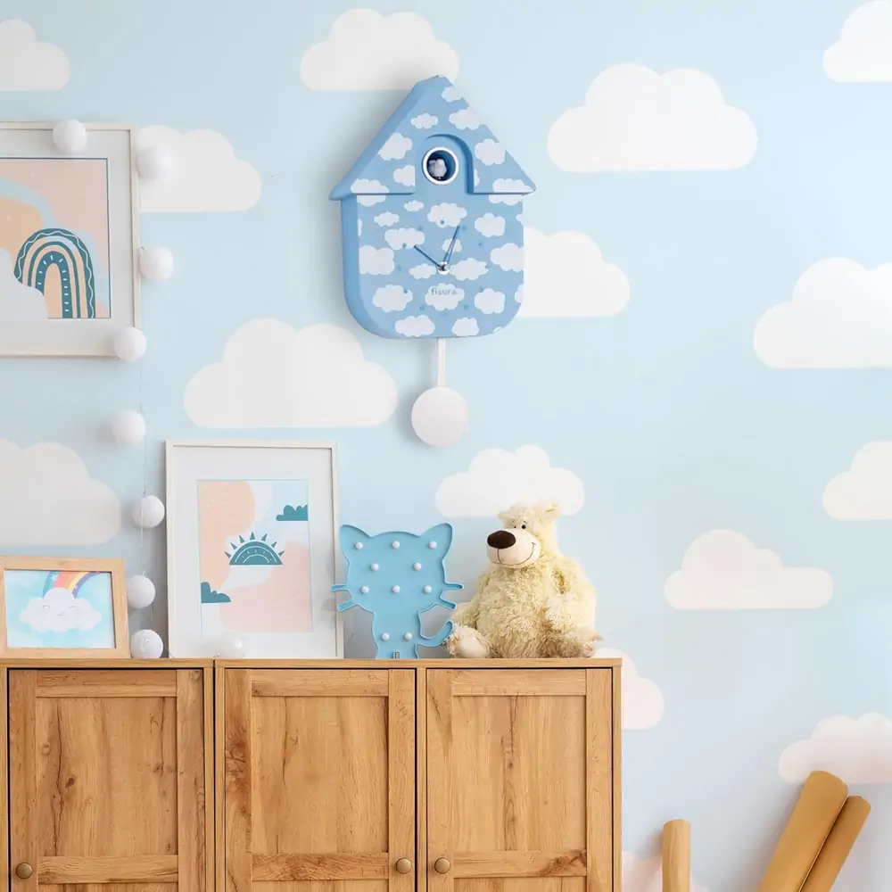 HORLOGE MAISON COUCOU FISURA COULEUR NUAGE CIEL BLEU 21.5 X 41.5 X 8 CM - Photo N°4