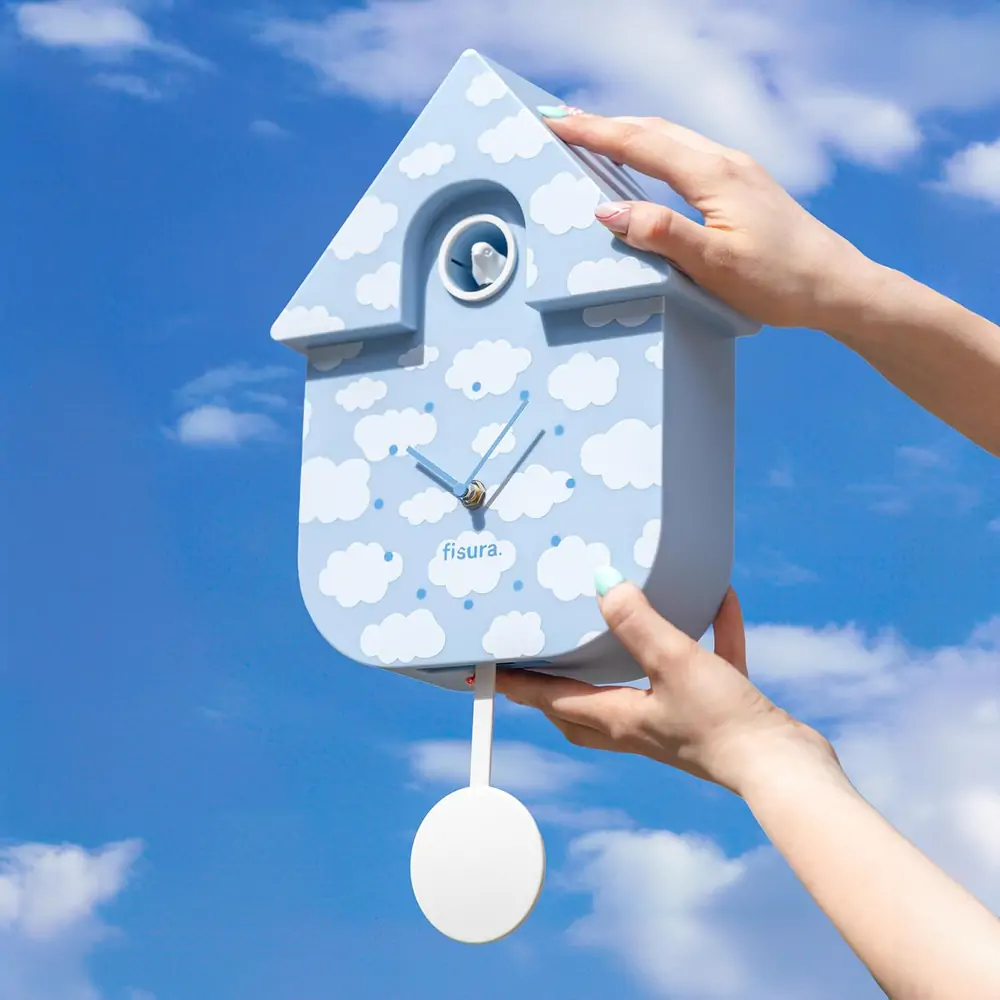 HORLOGE MAISON COUCOU FISURA COULEUR NUAGE CIEL BLEU 21.5 X 41.5 X 8 CM - Photo N°1