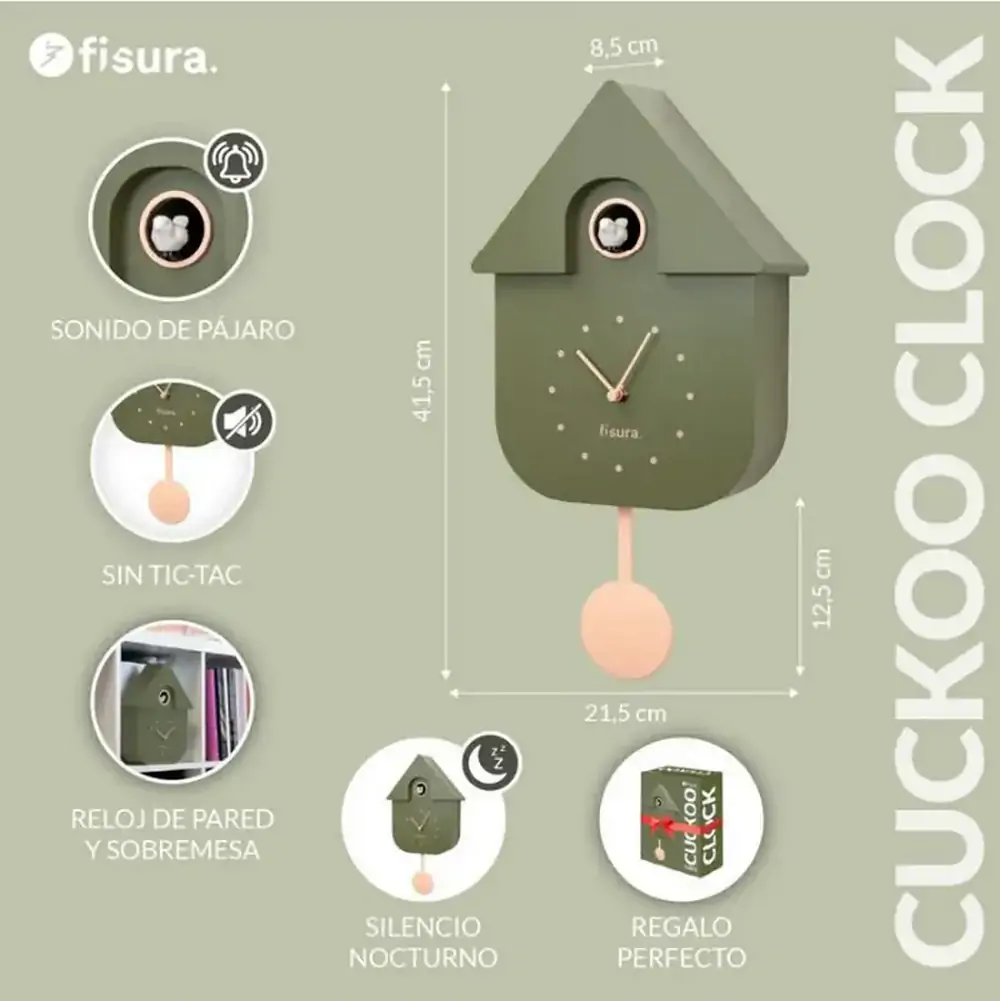 HORLOGE MAISON COUCOU FISURA COULEUR OLIVE 21.5 X 41.5 X 8 CM - Photo N°3