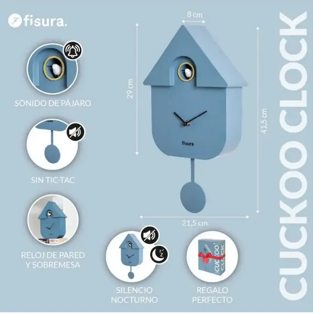 HORLOGE MAISON COUCOU FISURA COULEUR BLEUE 21.5 X 41.5 X 8 CM - Photo N°2