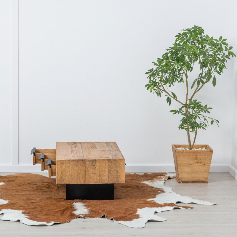 TABLE DE SALON RETRO 3TIROIRS EN PIN MASSIF ET NOIR 100 X 35 X 55 cm - Photo N°2