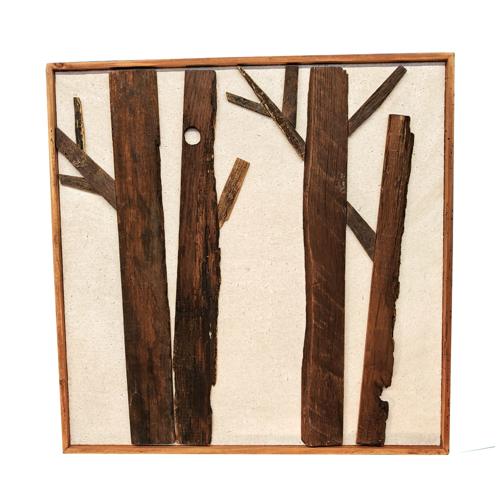 TABLEAU MURAL CARRE ARBRE EN BOIS RECYCLE  60 X 60 X 3.5 CM - Photo N°1