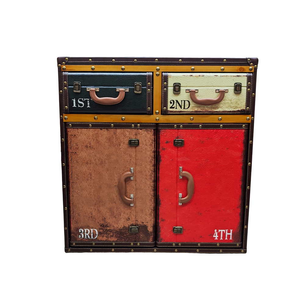 MEUBLE VALISE MARCO POUR RANGEMENT 2 PORTES 2 TIROIRS MULTICOLORE 76 X 73 X 36CM - Photo N°9