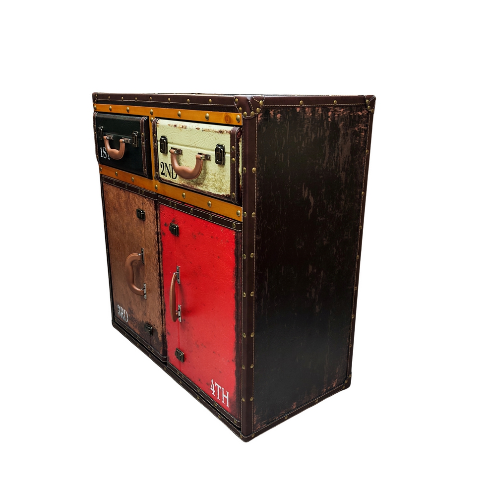 MEUBLE VALISE MARCO POUR RANGEMENT 2 PORTES 2 TIROIRS MULTICOLORE 76 X 73 X 36CM - Photo N°8