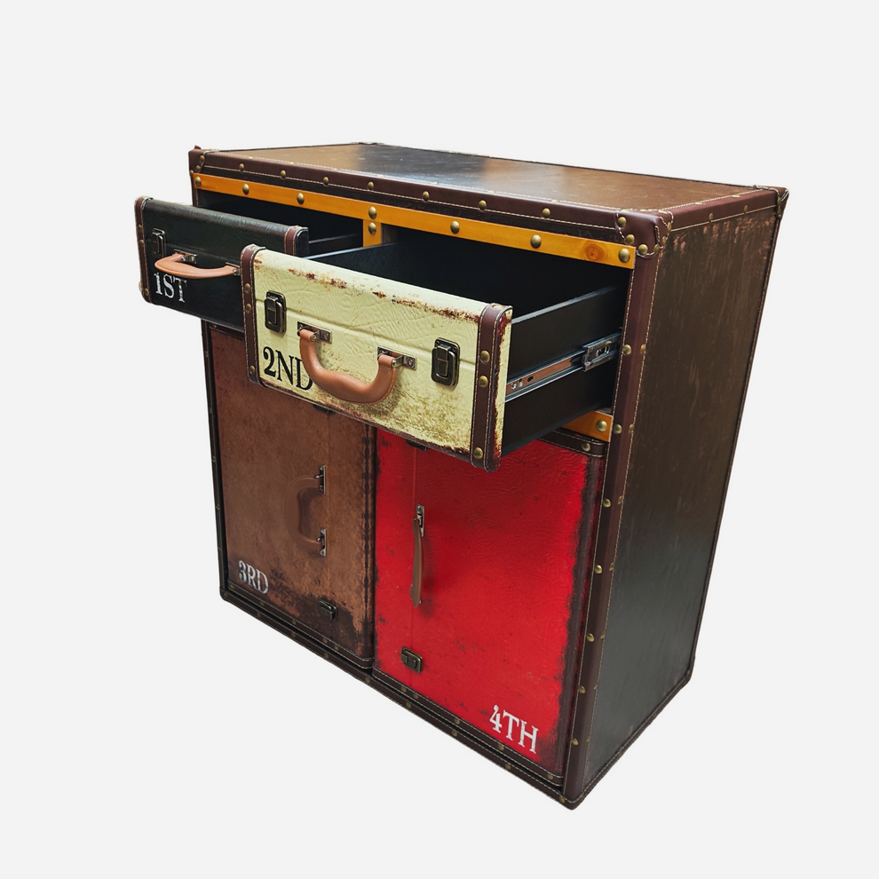 MEUBLE VALISE MARCO POUR RANGEMENT 2 PORTES 2 TIROIRS MULTICOLORE 76 X 73 X 36CM - Photo N°6