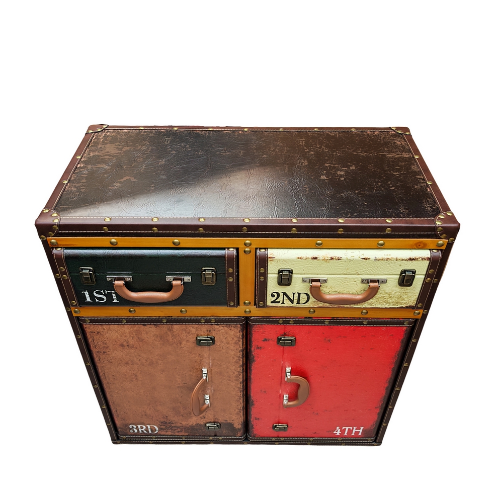 MEUBLE VALISE MARCO POUR RANGEMENT 2 PORTES 2 TIROIRS MULTICOLORE 76 X 73 X 36CM - Photo N°4