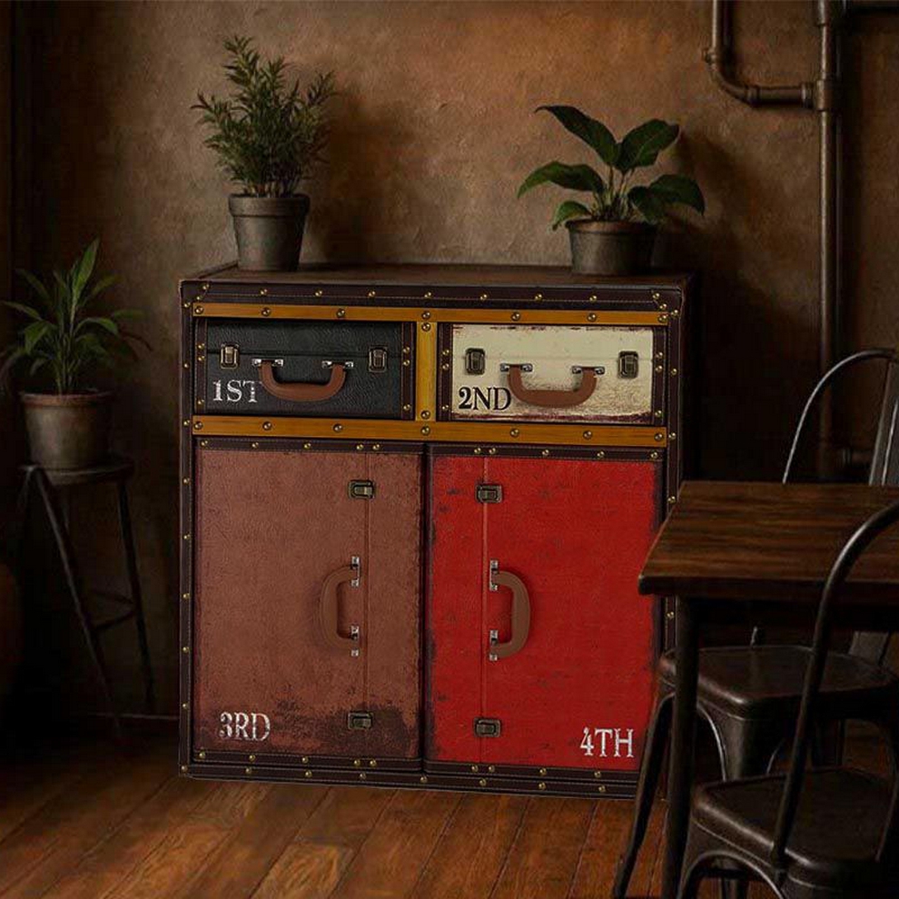 MEUBLE VALISE MARCO POUR RANGEMENT 2 PORTES 2 TIROIRS MULTICOLORE 76 X 73 X 36CM - Photo N°2
