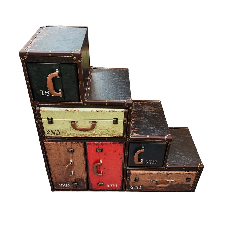 MEUBLE VALISE ESCALIER MARCO 4 PORTES 2 TIROIRS MULTICOLORE 100 X 100 X 40 CM - Photo N°8
